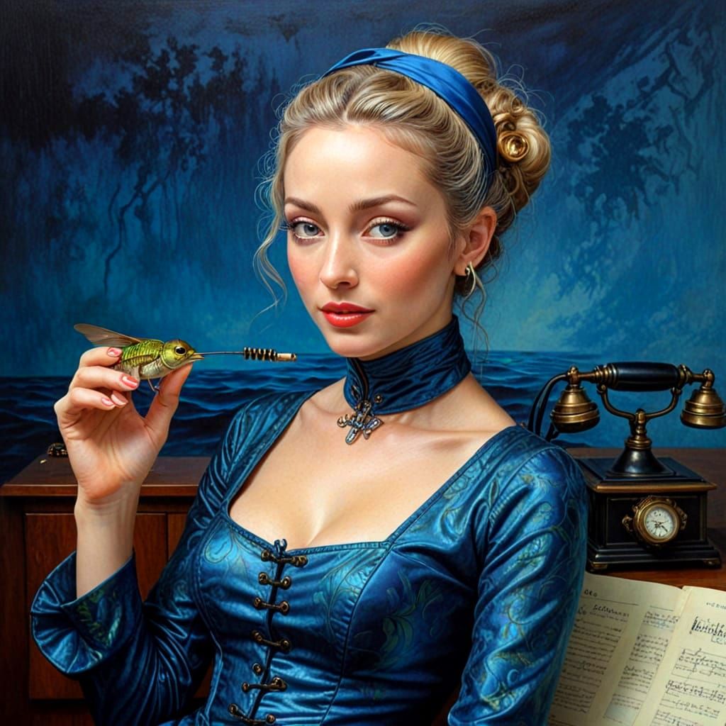 Surrealistic Portrait of a Happy Lady in a Fantastical Scene