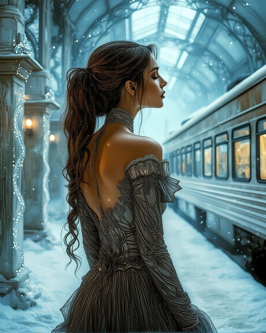 Woman in Winter Train Station
