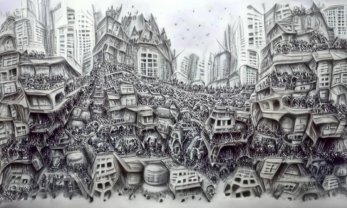 Highly Detailed Drawing of Overly Crowded City by Alexis Duque - AI ...