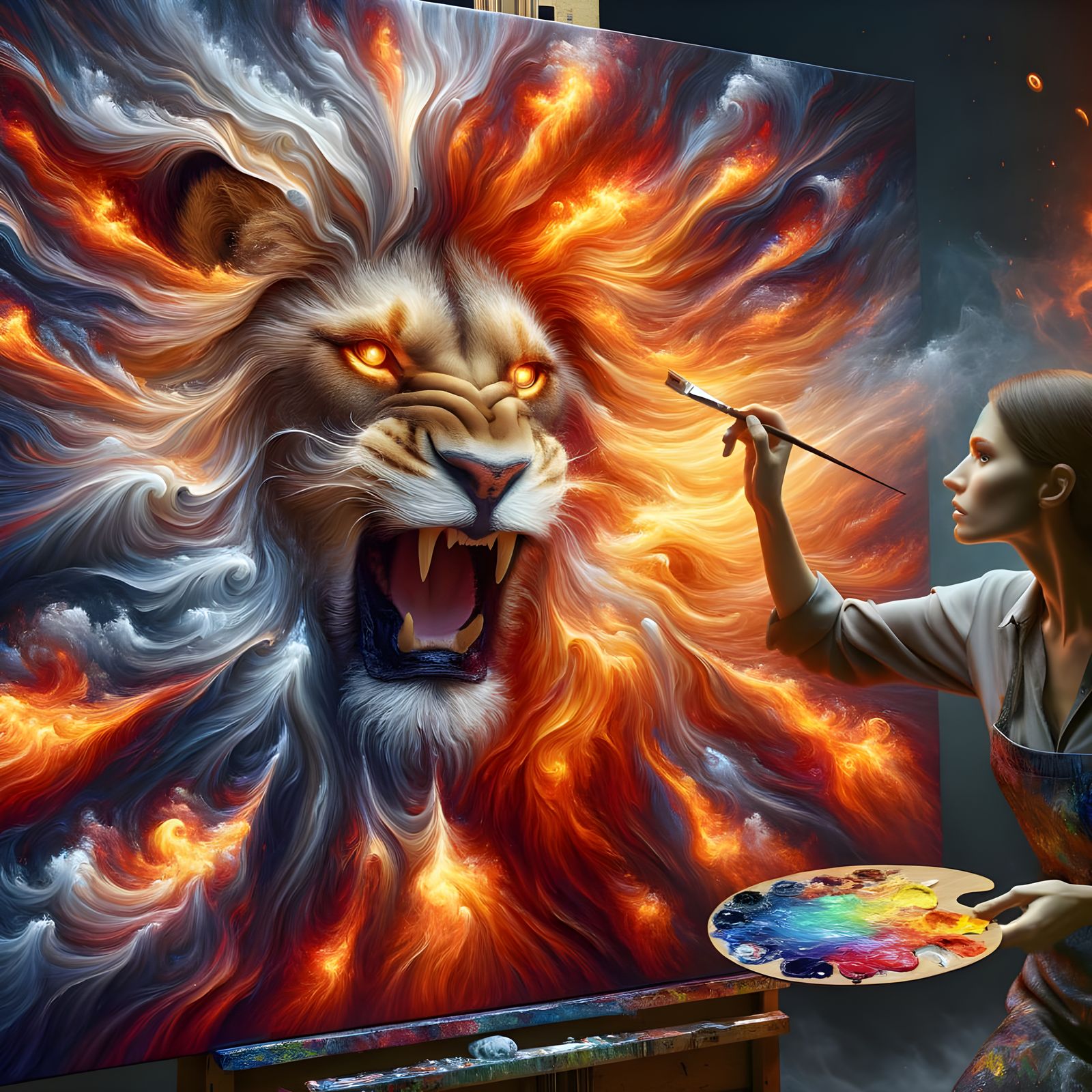 Artist hurls her paint at blank canvas! On impact, it forms a powerful lion whose main  transform into ...  by @Gettafix