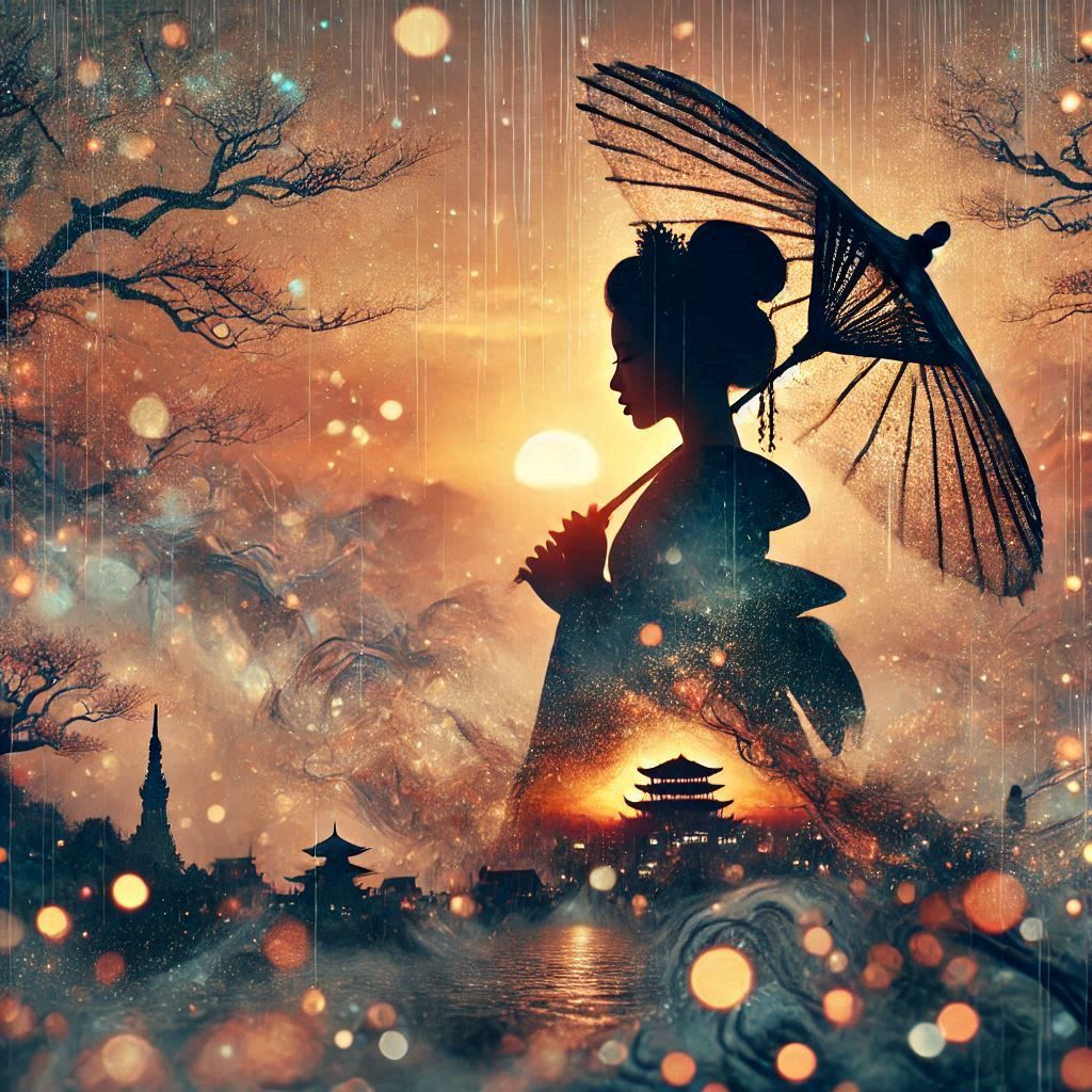 double exposure beautiful fantasy DALL-E 3 portrait landscape..