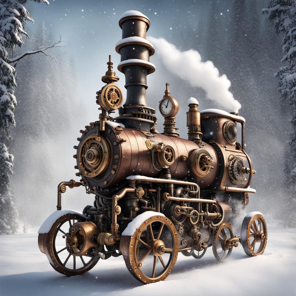 steampunk vehicle in the snow  by @LilyPad