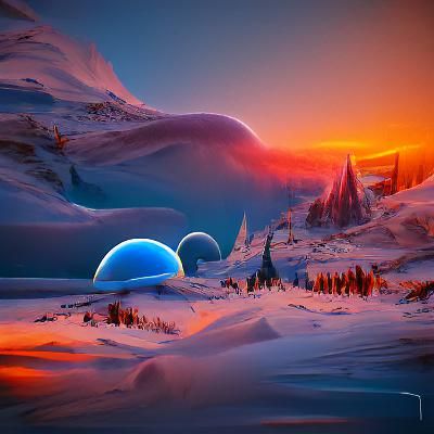 futuristic frozen planet sunset - AI Generated Artwork - NightCafe Creator