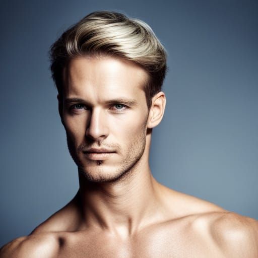 Attractive blond MAN. Age 27. Strong Jawline.  white shirt