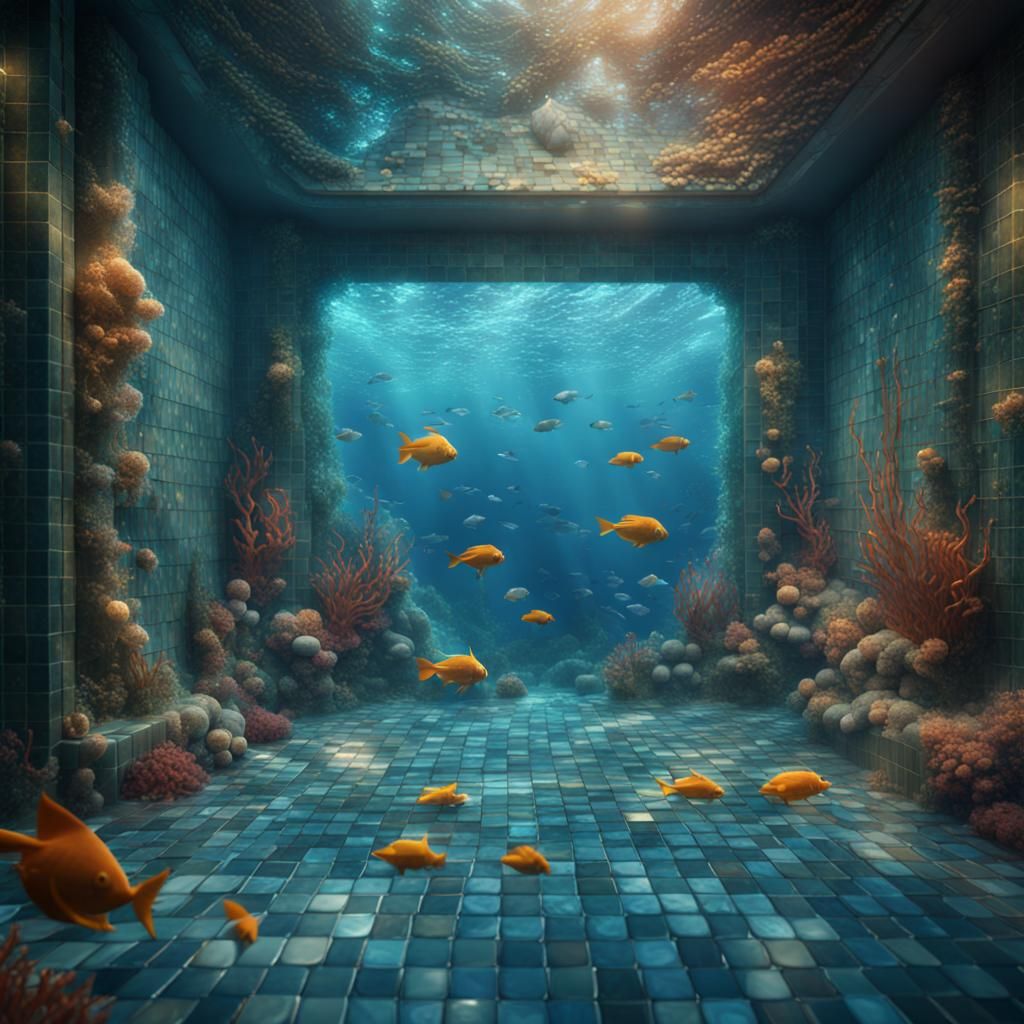 Underwater mosaic scene made of tiles - AI Generated Artwork ...