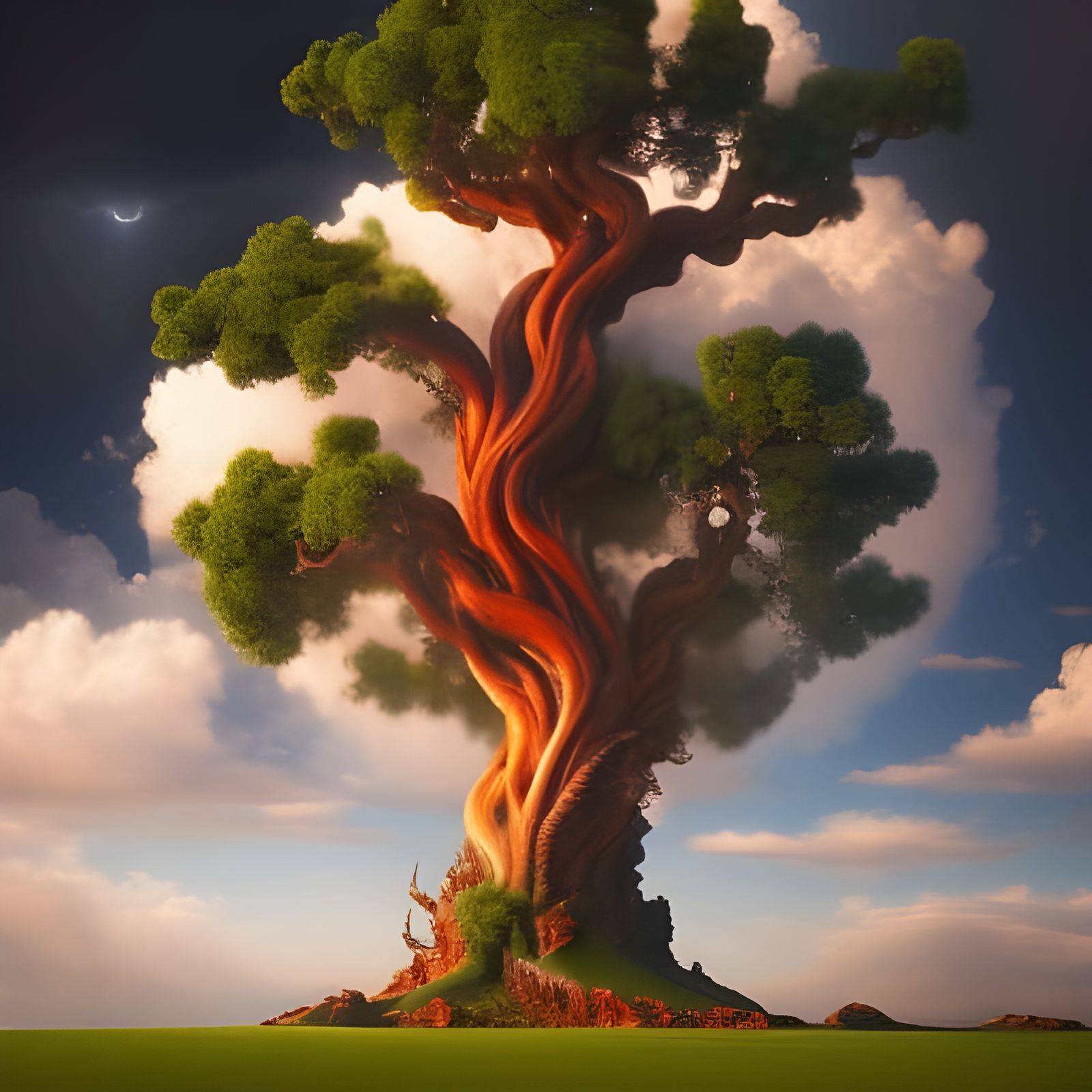 Ancient Tree in a Field 08 - AI Generated Artwork - NightCafe Creator