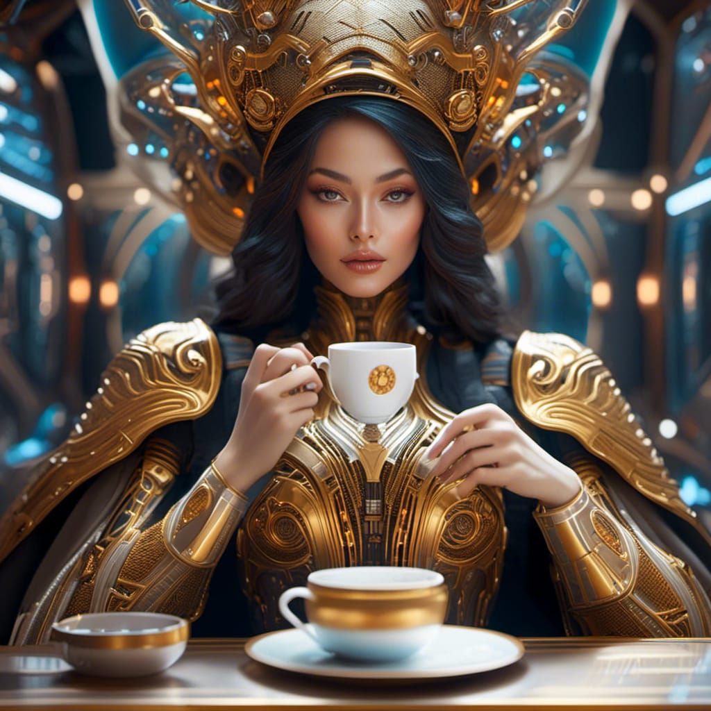 A lady drinking coffee