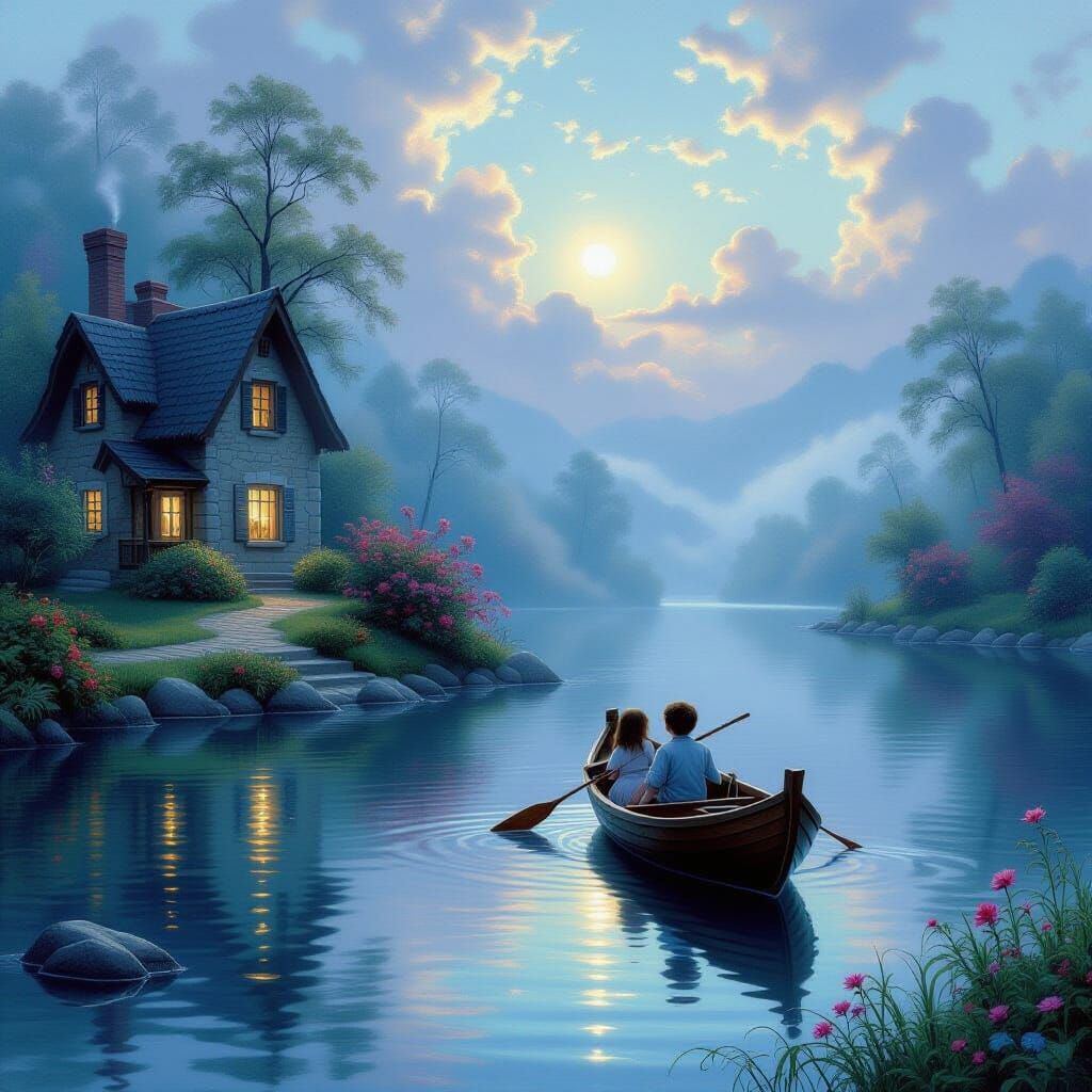 Dog Rescues Child from Drowning in Ethereal Scene