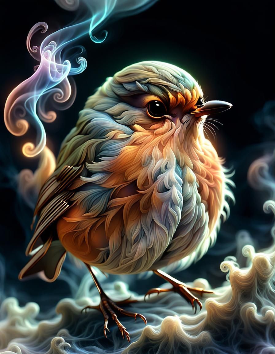Fluffy robin made of smoke