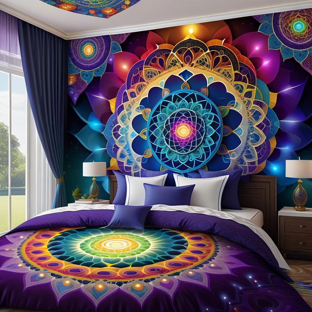 sleepingroom with Chakras design - AI Generated Artwork - NightCafe Creator