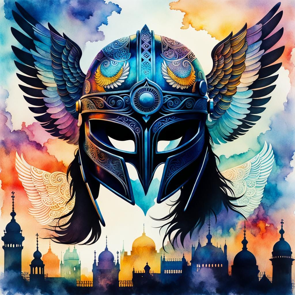 (((Closeup double exposure, silhouette of hermes' winged helmet))). soft watercolor creation. Background ...  by @EllisWhite