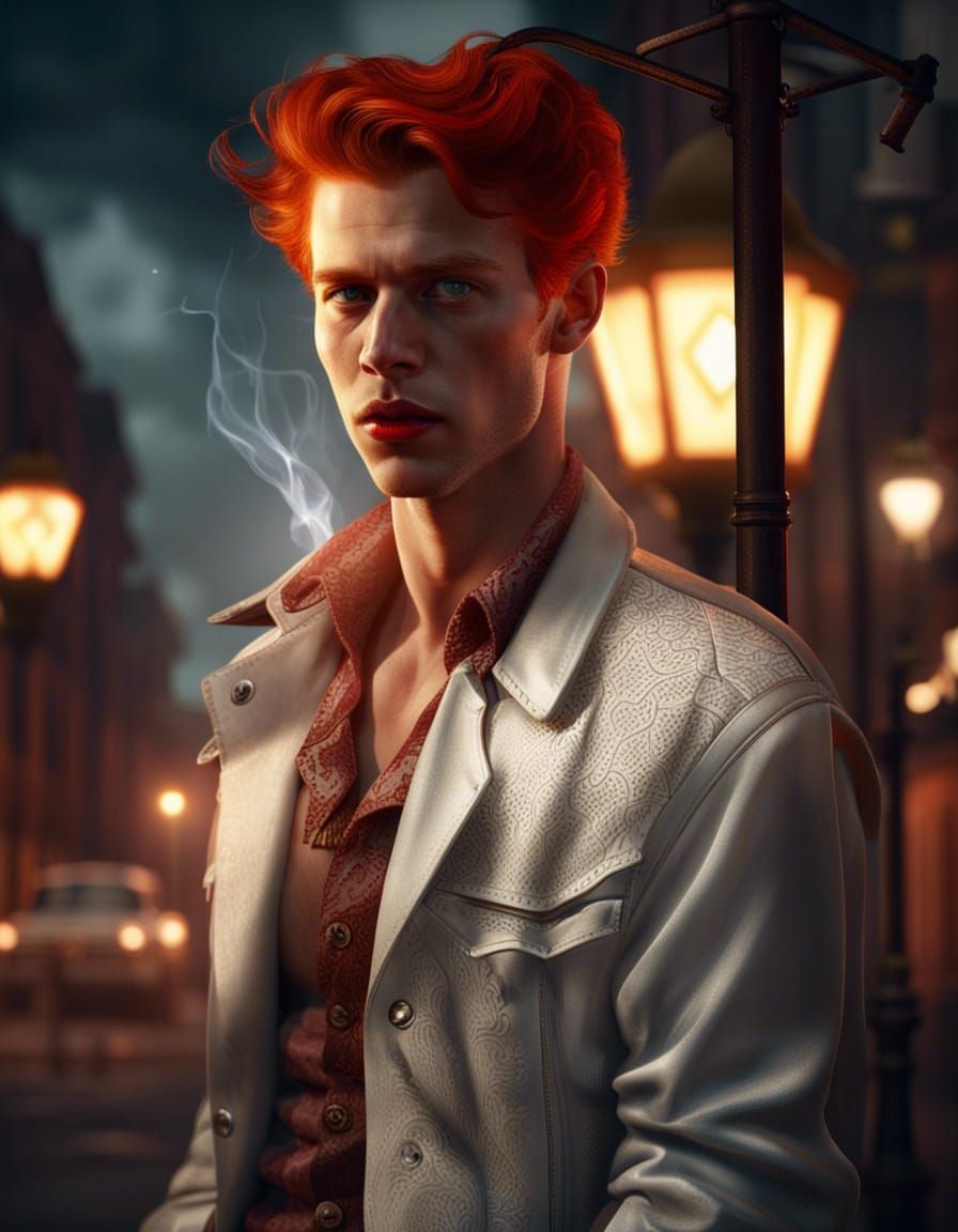 "HIM" magazine cover, Young red headed man in 1950s era whit...