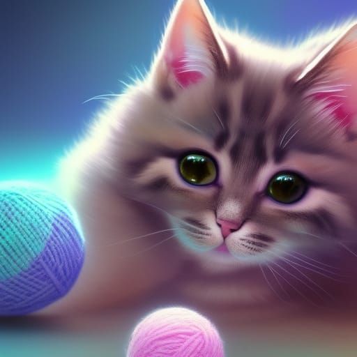 Kitten with yarnball