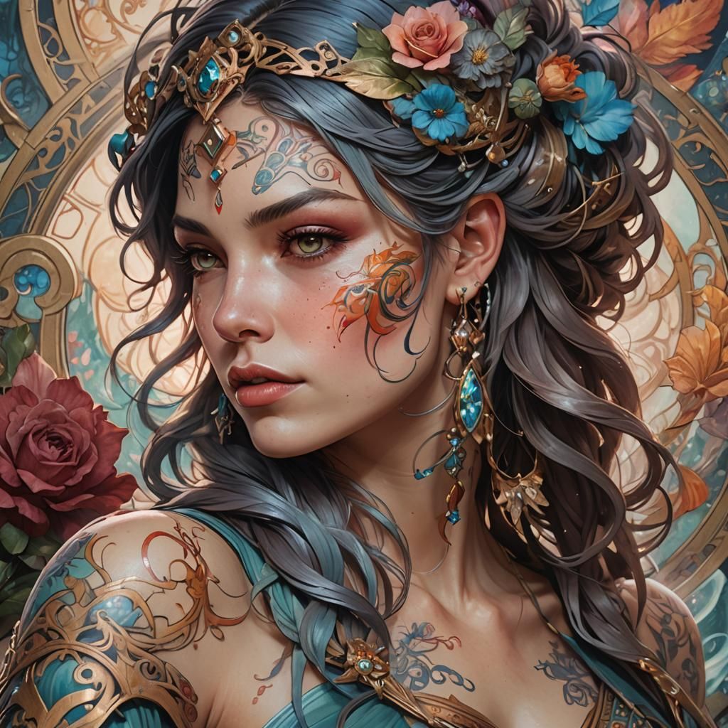 fantasy tattoo on skin closeup