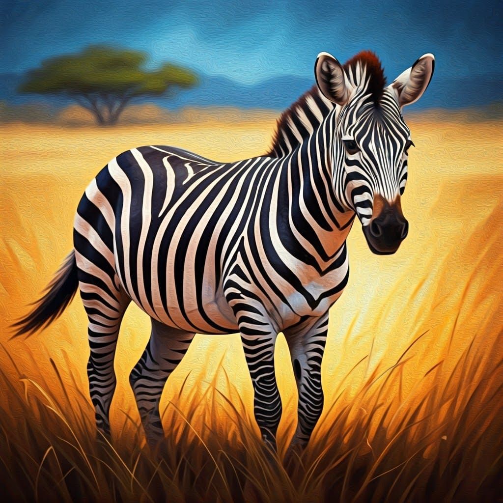An award-winning oil painting that masterfully captures the striking contrast of a zebra’s bold, black ...  by @Nednut4362