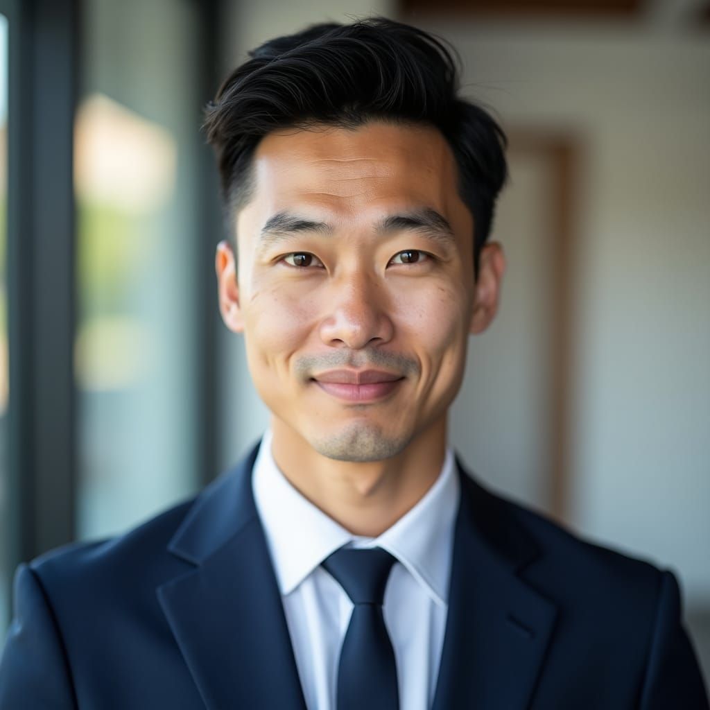 Handsome Asian Man Portrait in Hyperrealistic Style