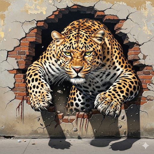 נמר מזנק מהקיר