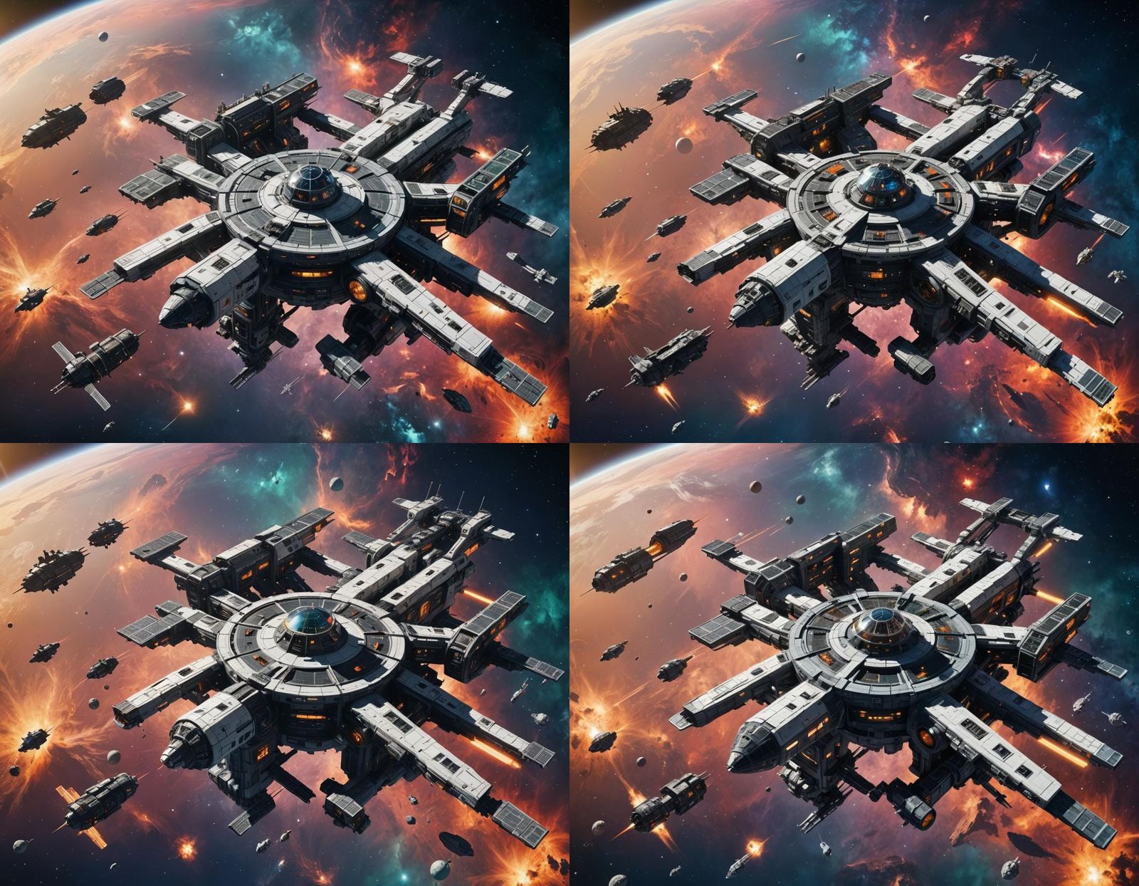 Sci-Fi Space station on the edge of a galaxy blockaded on bo...