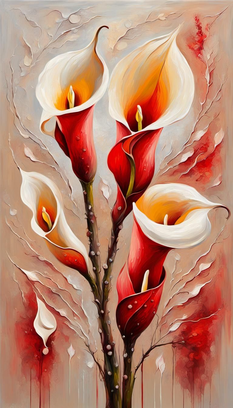 Abstract calla flower in red, Oil painting