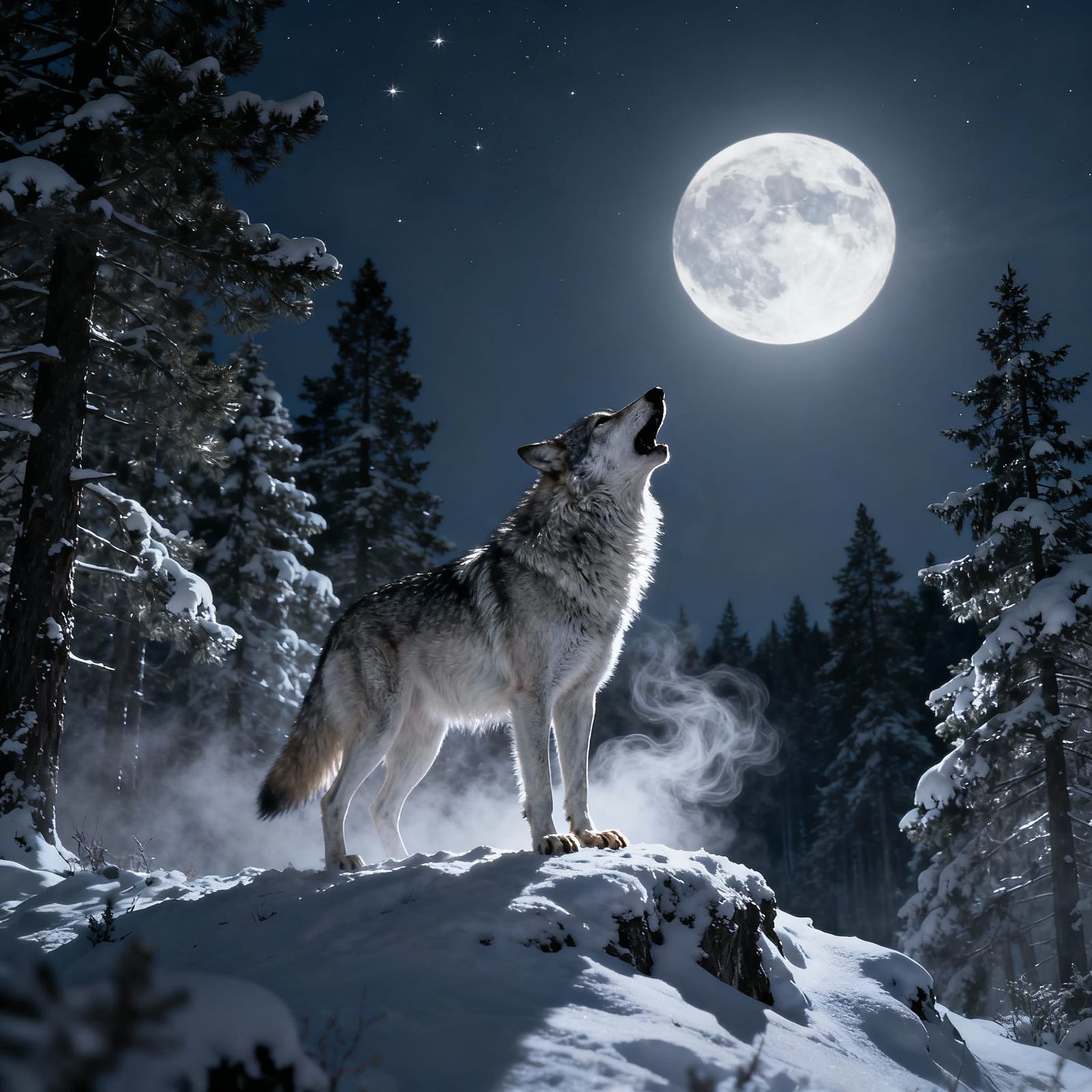 A majestic lone wolf howling to the moon  by @Selenia Darkangel
