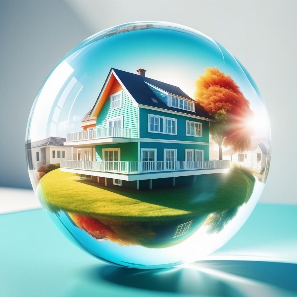 Transparent sphere with an upside-down image of a house insi...