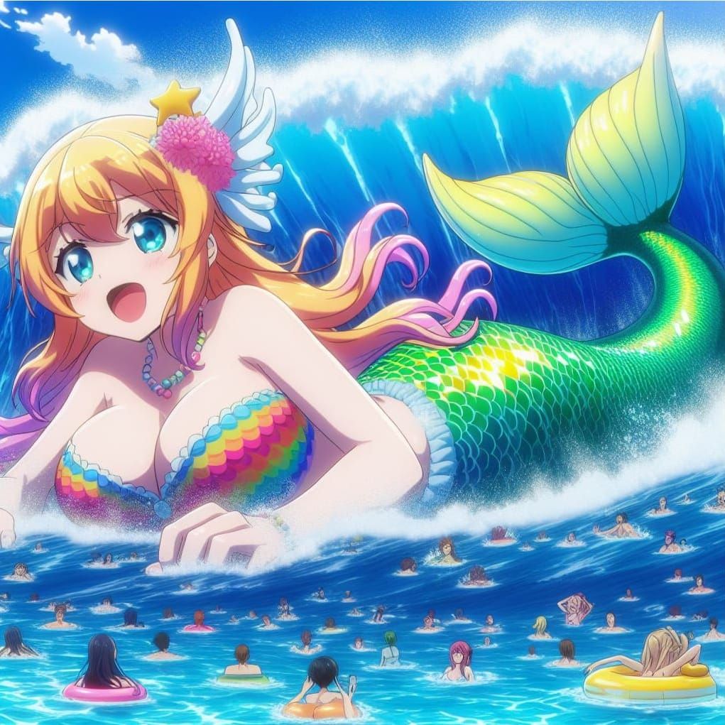 A colossal anime mermaid