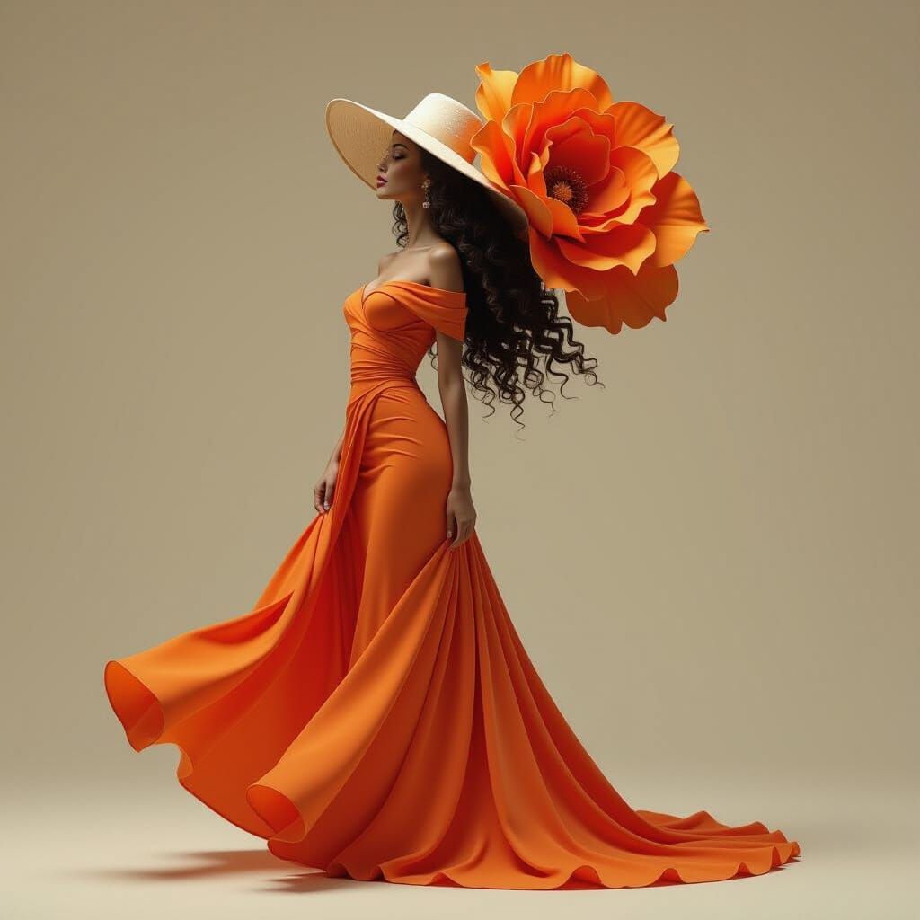 Graceful Woman in Flowing Gown, Fantasy Concept Art