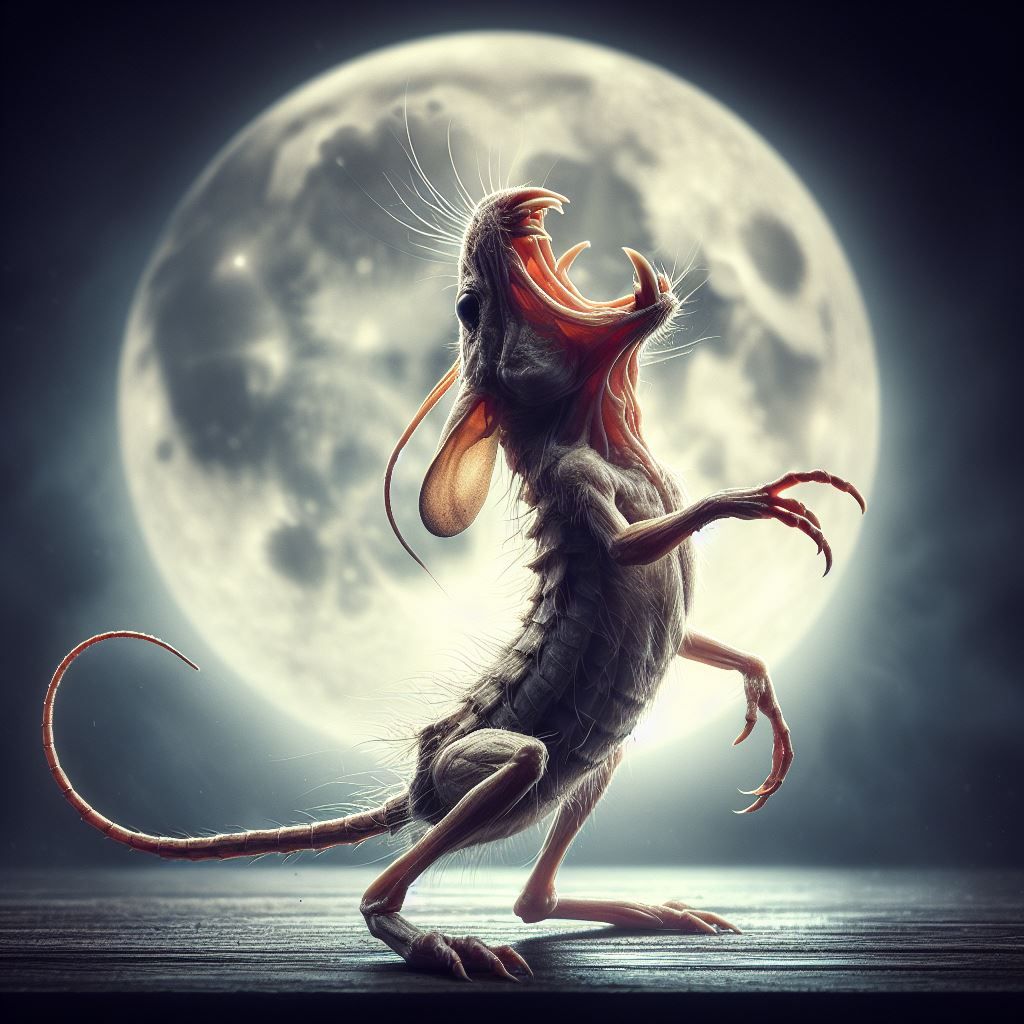 a grasshopper mouse in a haunting howl towards the full moon