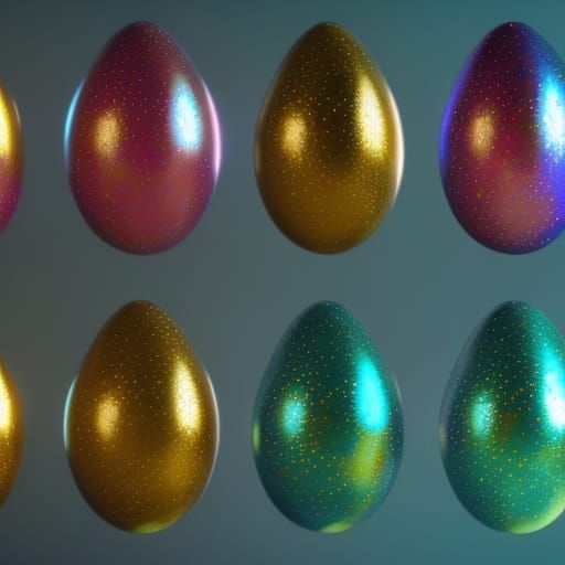 decorated eggs; sparkles; 

triadic colors ; gold and teal ;...