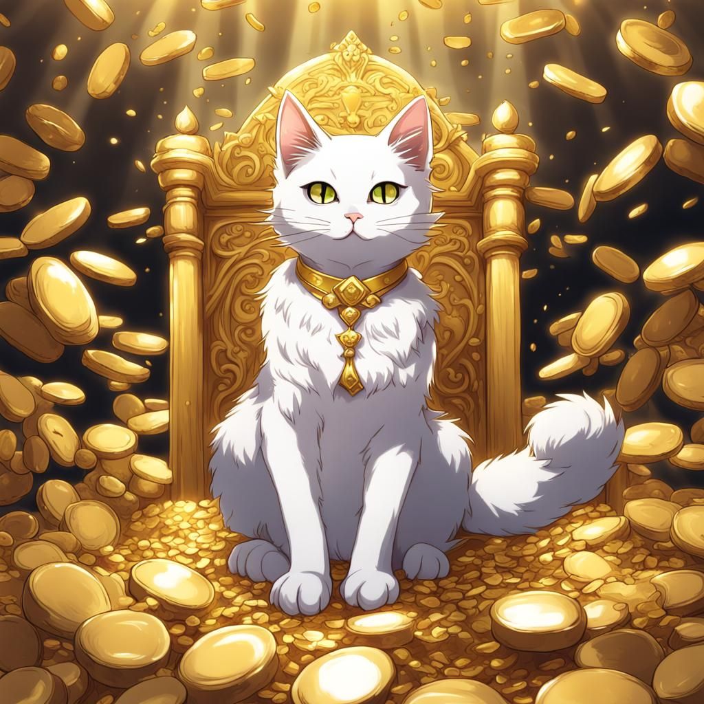 Cat on Golden Throne: Anime Style Illustration