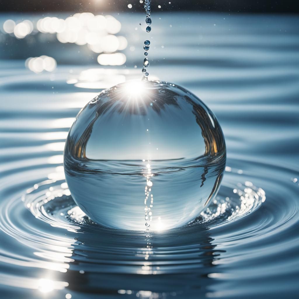 ball of water suspended in the air, ripples and splash on su...