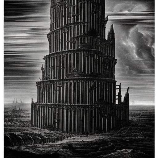 Tower of Babel - Black and White - AI Generated Artwork - NightCafe Creator