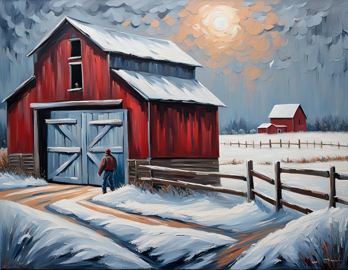 barn in snow