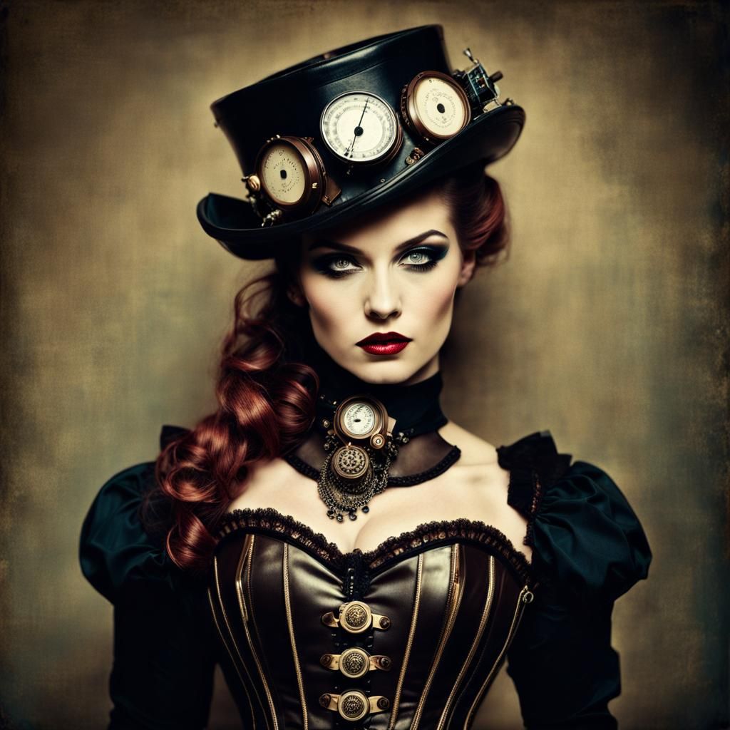 Portrait, Steampunk Victorian Burlesque Corset, Radio Vu Meter, Fashion 