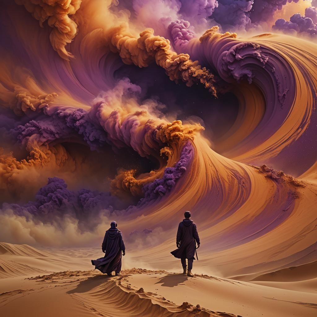 Sandstorm Swirls Around Lone Figure: Digital Matte Painting
