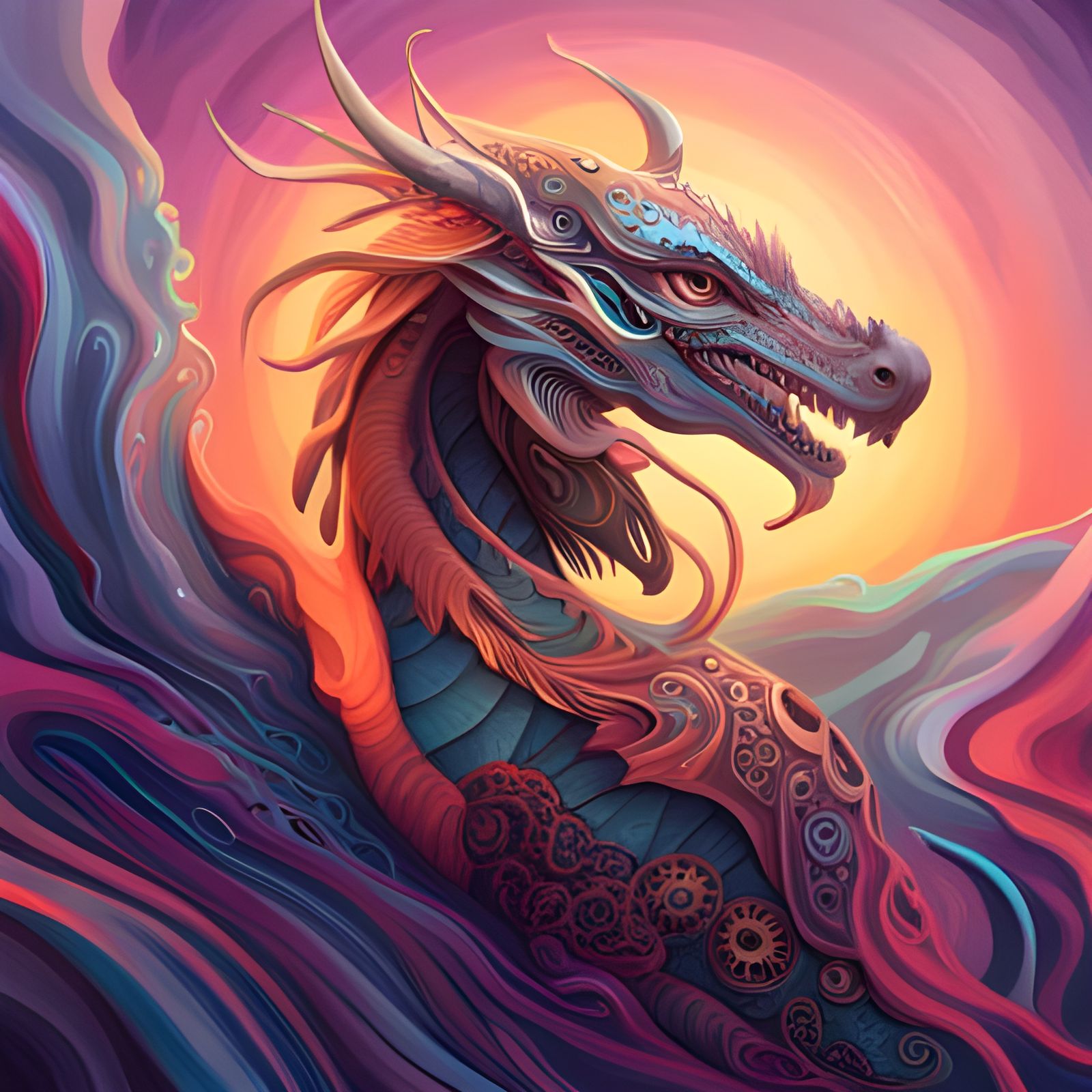 A psychedelic, steampunk dragon. - AI Generated Artwork - NightCafe Creator