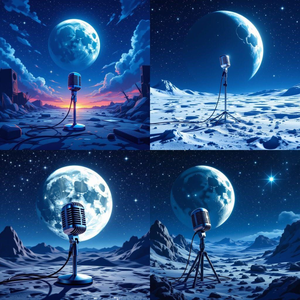 Microphone on Distant Moon with Starry Night