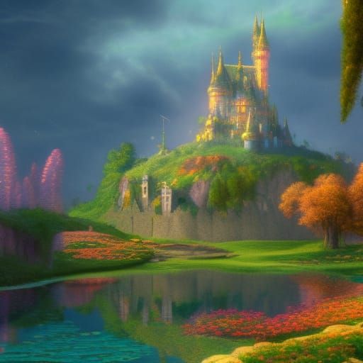 Impressionist fairytail landscape with dreamed castle - AI Generated ...