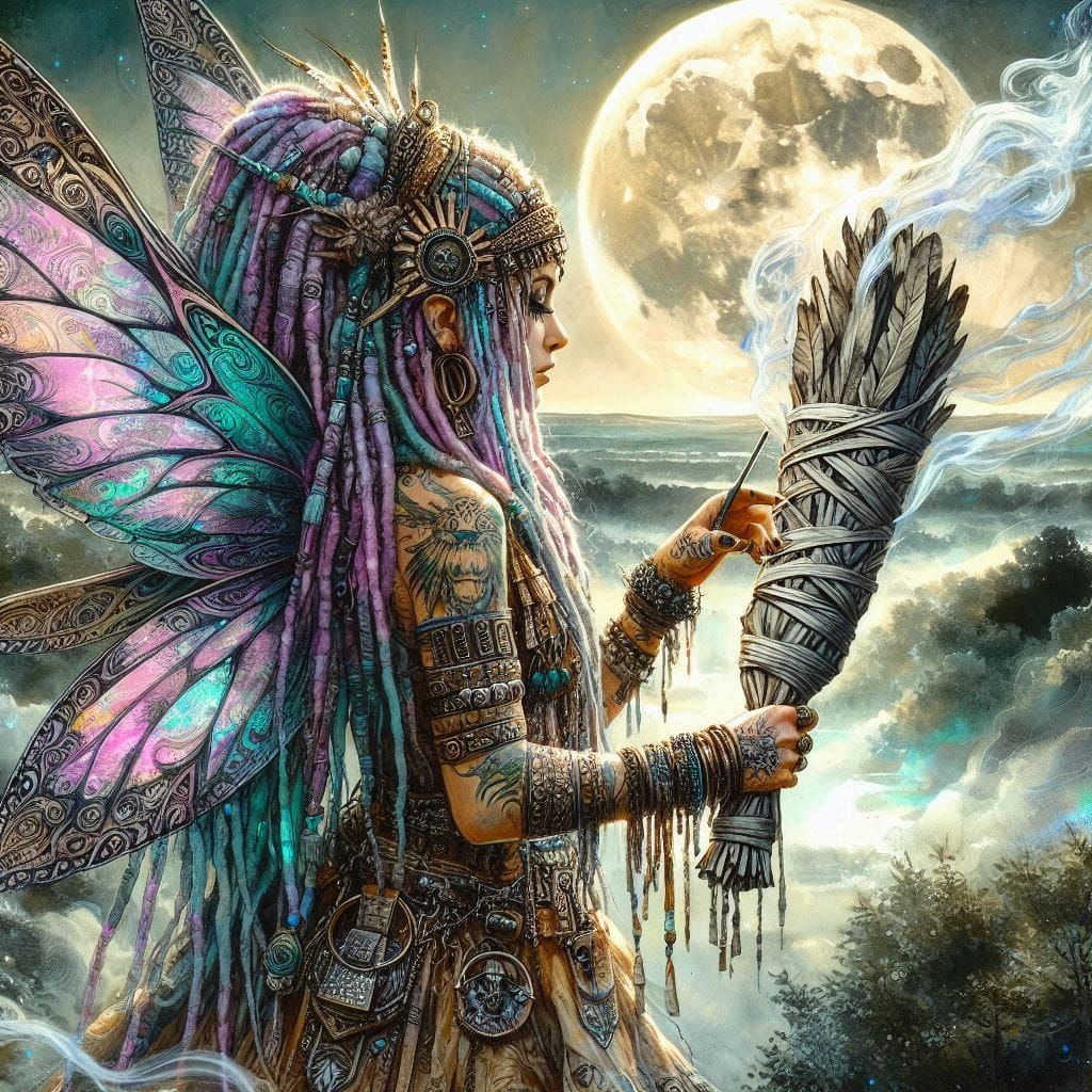 Shaman Fae smudging with White Sage to cleanse the world of ...