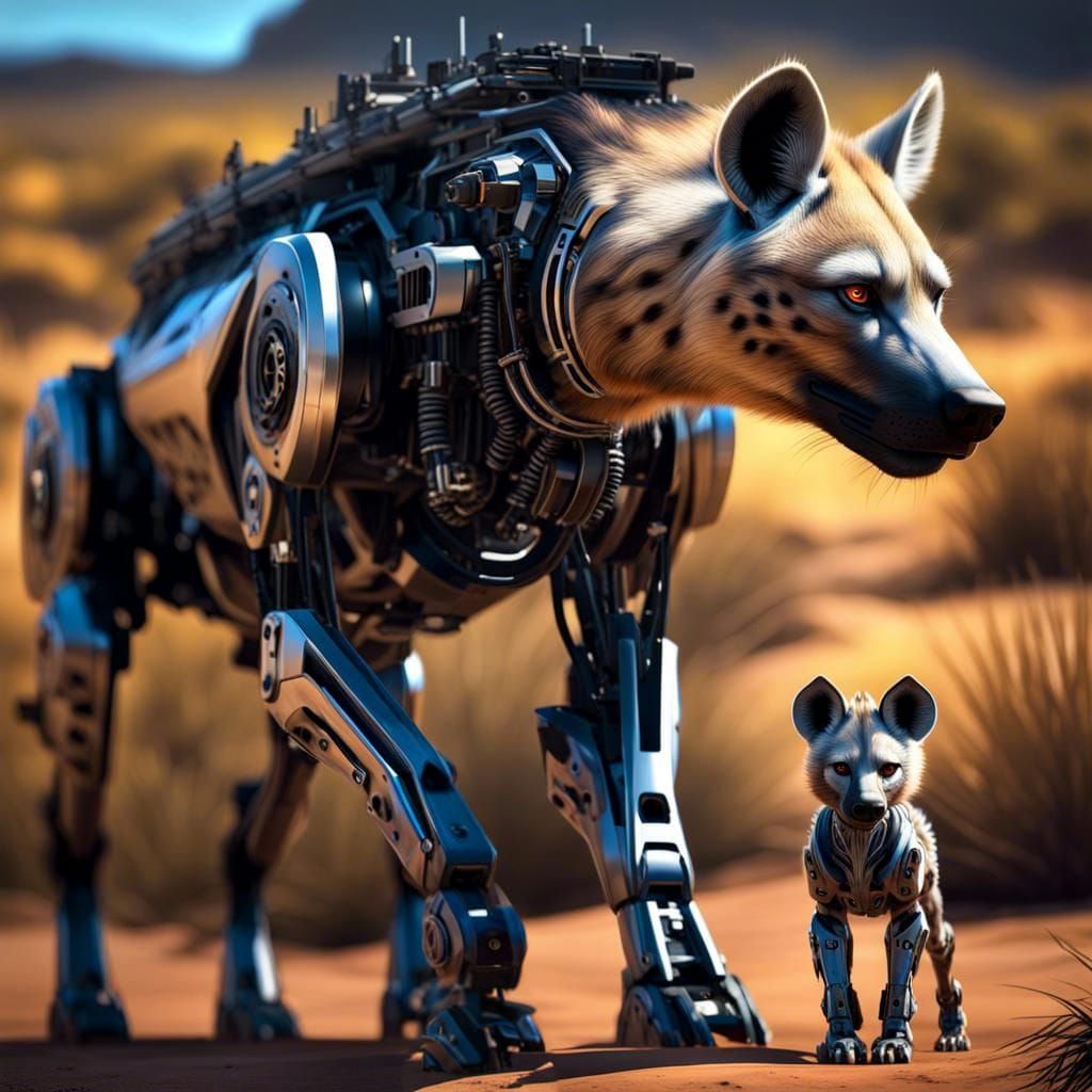 Cyborg Hyena Mother and Cub