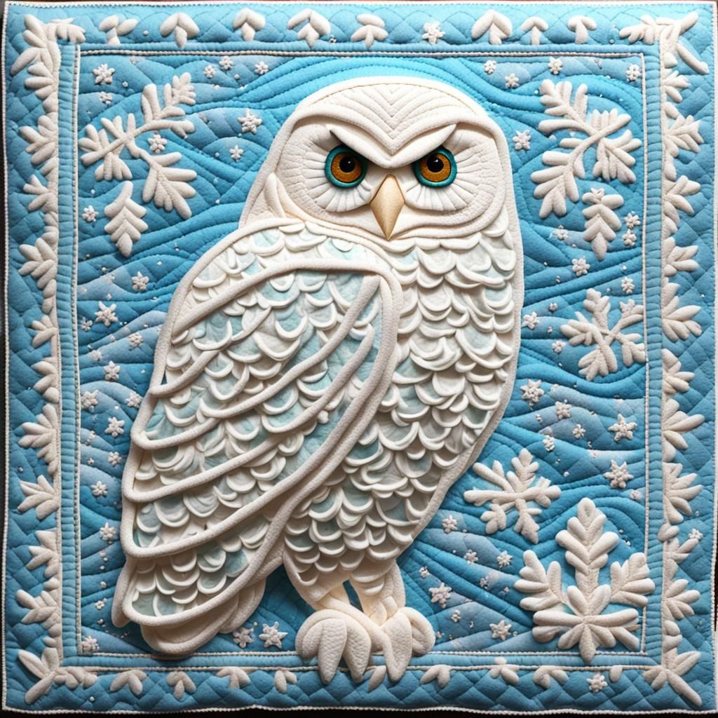 textured quilted snow owl