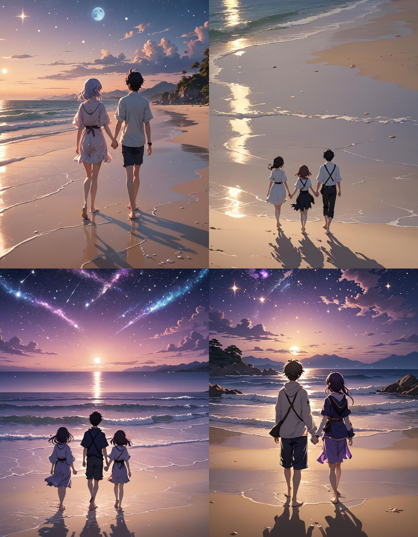 only two figures, a boy and a girl walk together hand in han...