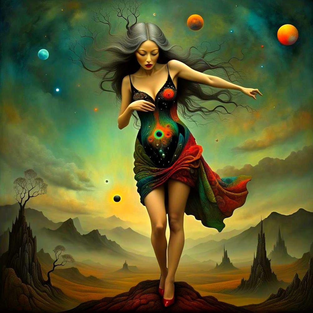 Victorian Lady in Surrealist Dreamscape