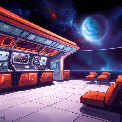 Coffee shop in the middle of space visited by aliens, astron...