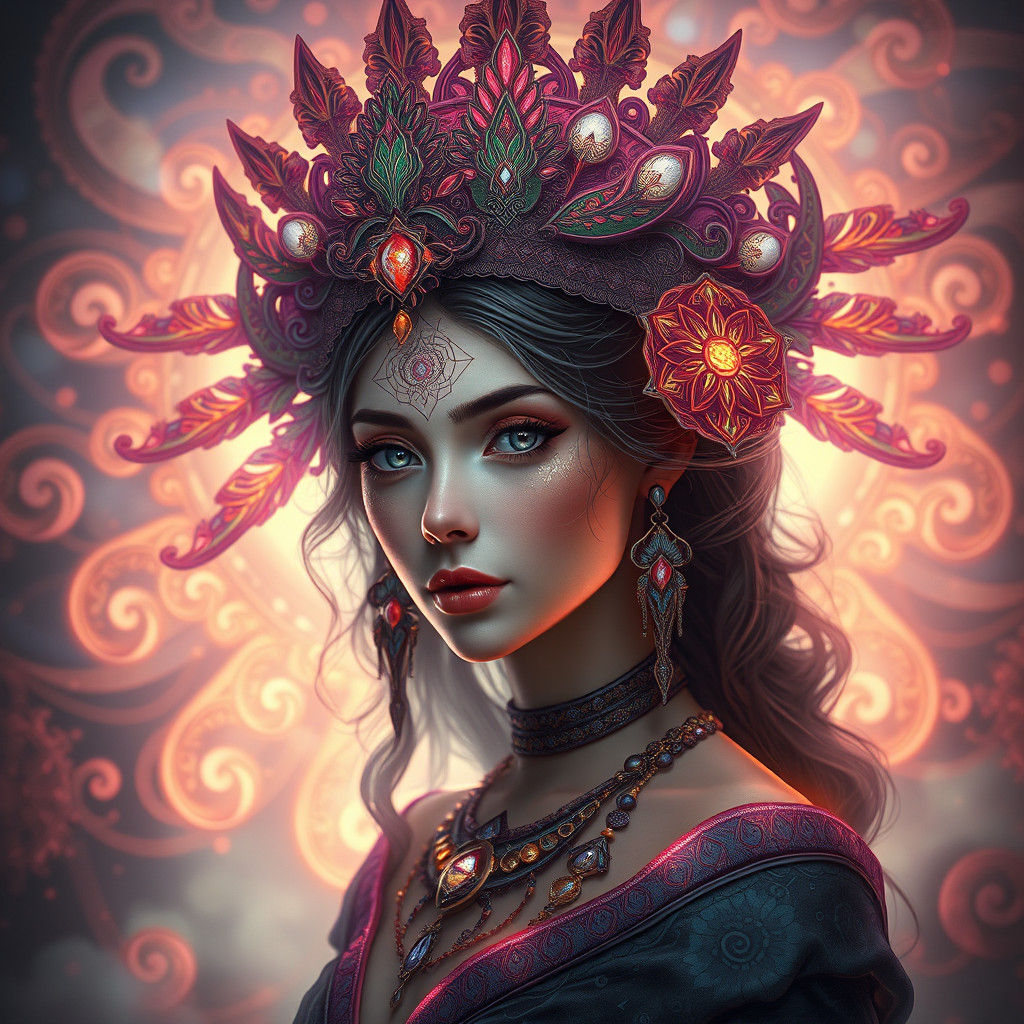 Mystical Woman Portrait in Art Nouveau Style