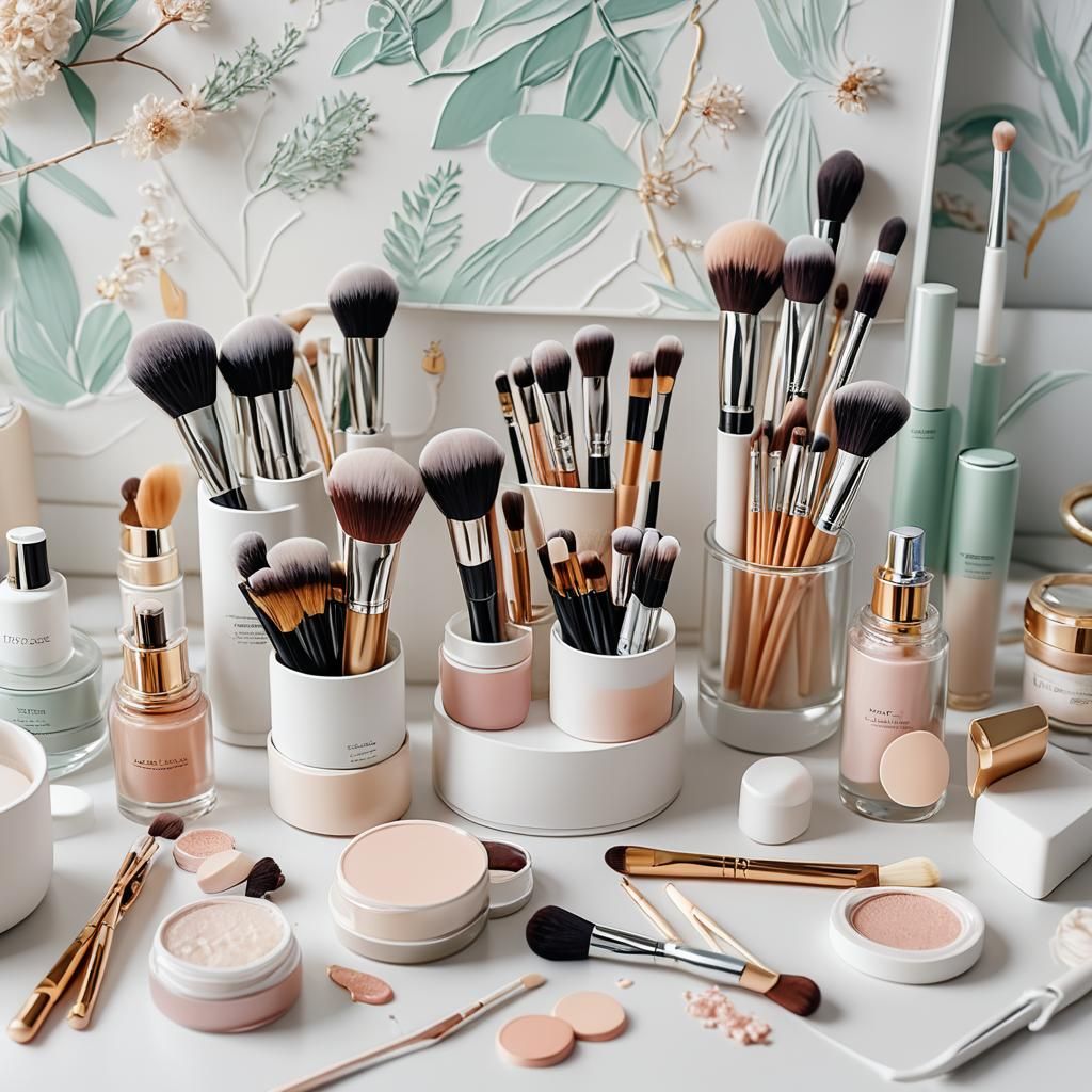 Minimalist Makeup Station with Van Gogh Brushstrokes