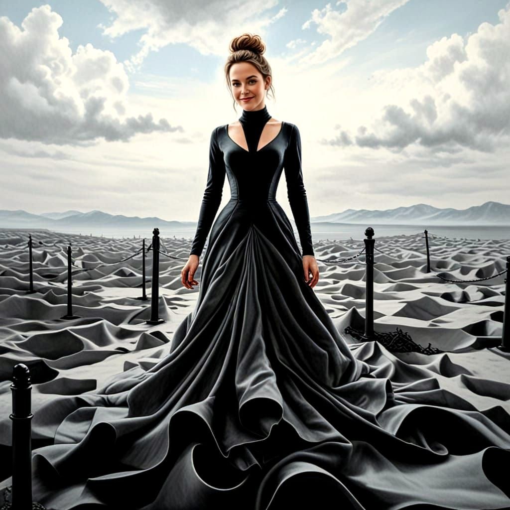 A Charming Lady with Unique Limbs, in a Detailed Charcoal Dr...