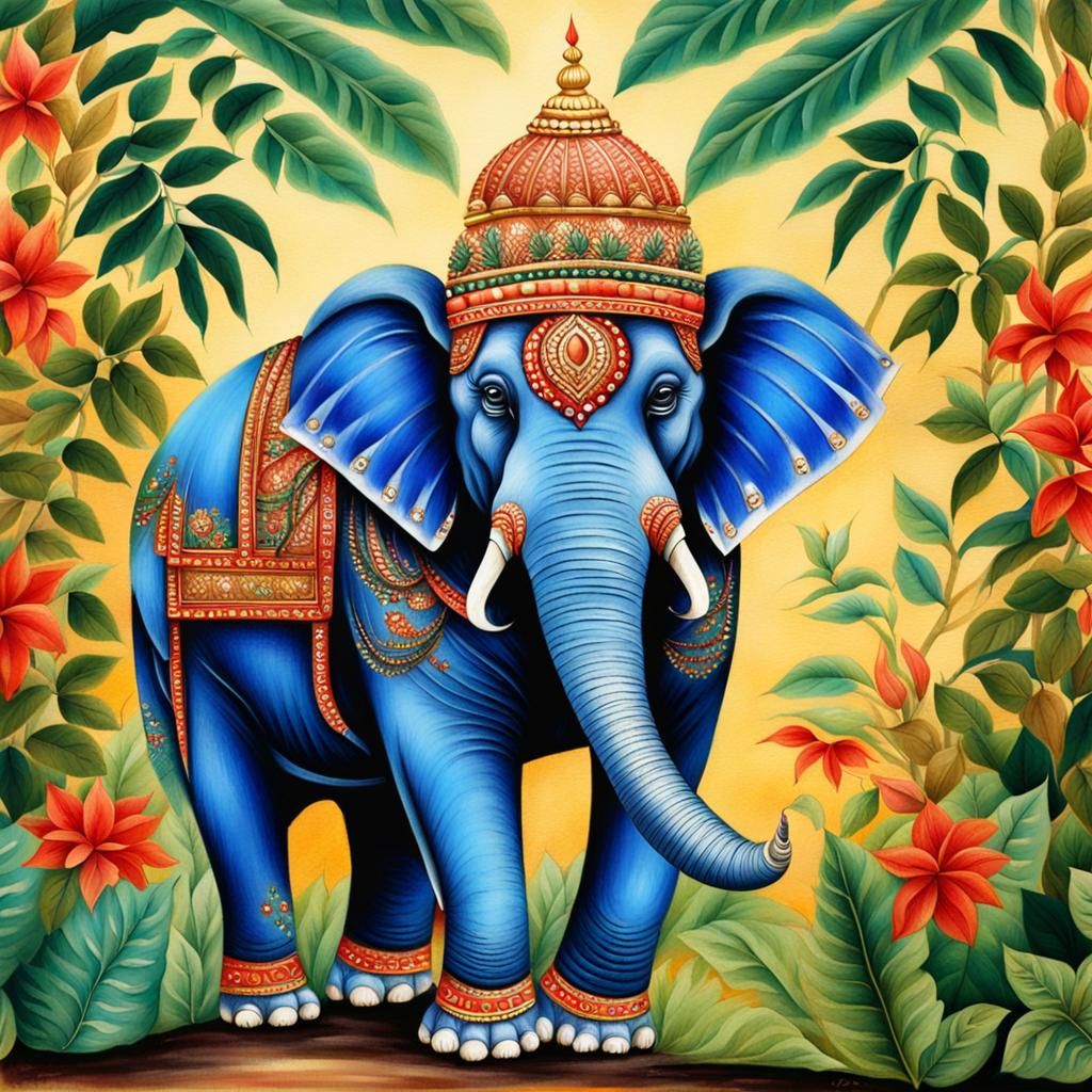 Indian miniature painting, very fine, of an Indian elephant ...