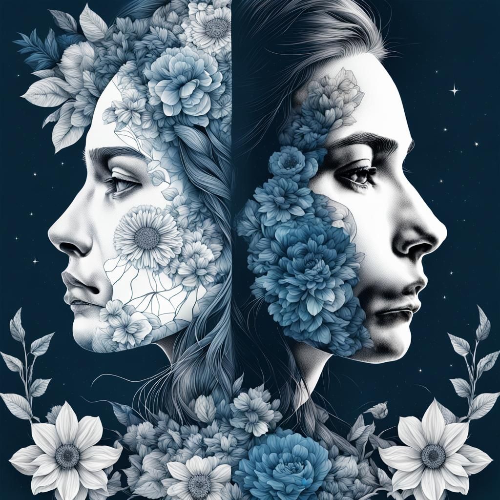 create UHD split portrait, double exposure digital art Doubl...