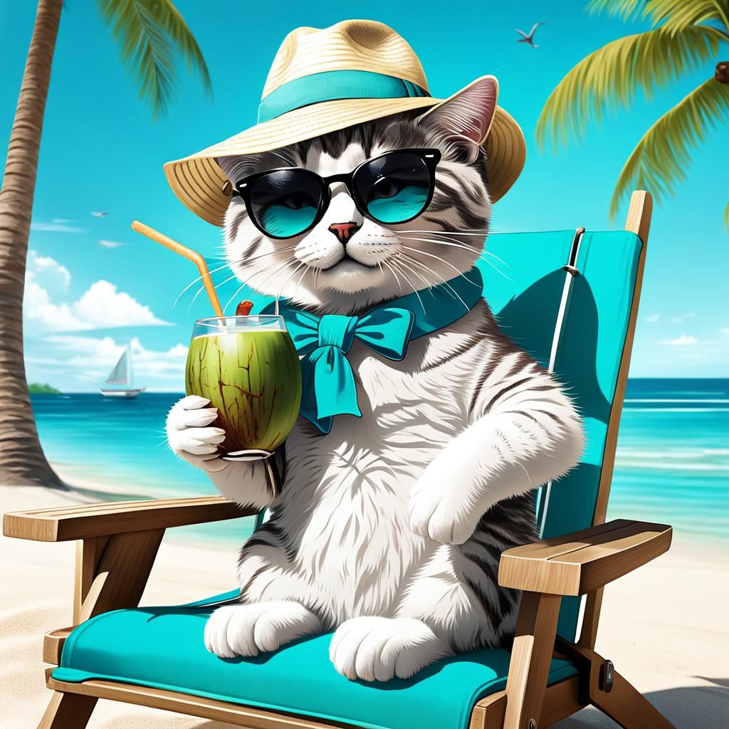 A delightful illustration of a young cat wearing dark glasse...